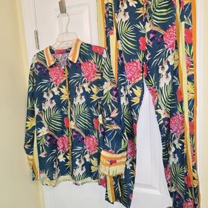 Johnny Was Liza Tropical Floral Set - Navy and Pink